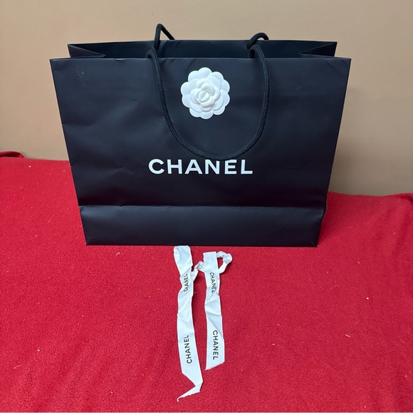 Chanel Empty Paper Black Shopping Bag Rope Handles 17.75X19.75x8” W/White Ribbon - Picture 6 of 8